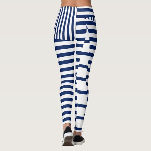Strepen op Strepen in Blauw en Wit Leggings (Achterkant)
