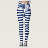 Strepen op Strepen in Blauw en Wit Leggings (Voorkant)