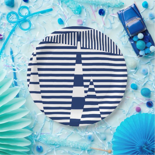 Strepen op Strepen in Blauw en Wit Papieren Bordje (Feest)
