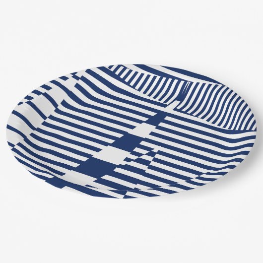Strepen op Strepen in Blauw en Wit Papieren Bordje (Gekanteld)