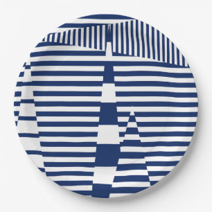 Strepen op Strepen in Blauw en Wit Papieren Bordje