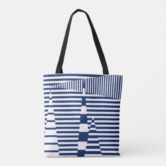 Strepen op Strepen in Blauw en Wit Tote Bag (Achterkant)