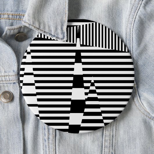 Strepen op strepen in zwart-wit ronde button 6,0 cm (In situ)