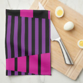 Strepen op Strepen - Roze, Paarse, Blauw en Zwart Theedoek (Quarter Fold)