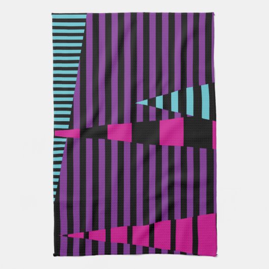 Strepen op Strepen - Roze, Paarse, Blauw en Zwart Theedoek (Verticaal)