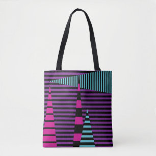Strepen op Strepen - Roze, Paarse, Blauw en Zwart Tote Bag