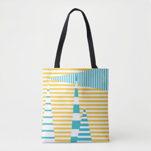 Strepen op Strepen - Turquoise en Geel Tote Bag (Voorkant)
