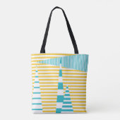 Strepen op Strepen - Turquoise en Geel Tote Bag (Achterkant)