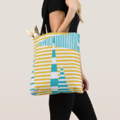 Strepen op Strepen - Turquoise en Geel Tote Bag (Dichtbij)