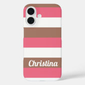Strepen Patroon Mocha Roze Wit Personaliseren Case-Mate iPhone Case (Achterkant)
