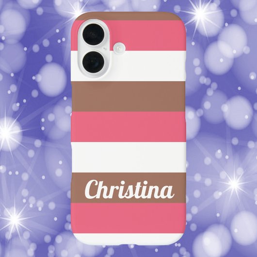 Strepen Patroon Mocha Roze Wit Personaliseren Case-Mate iPhone Case