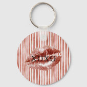Strepen Rode Lippen Kus XOXO Sleutelhanger (Voorkant)