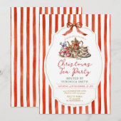 Strepen Rood Lint Kerst Vintage Thee Feestje Kaart (Voorkant / Achterkant)
