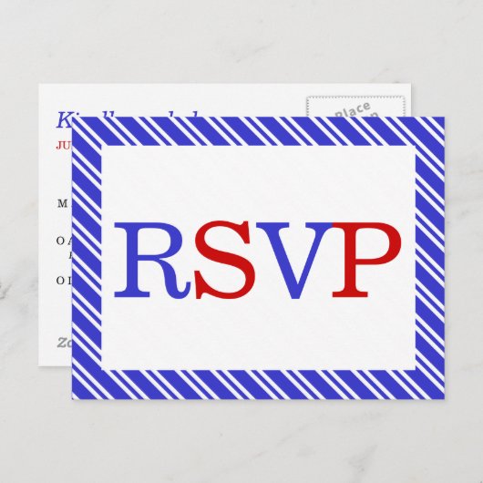 Strepen Rood Wit Blauw RSVP Uitnodiging Briefkaart (Voorkant / Achterkant)