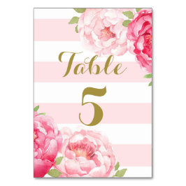Strepen Roze Bloemen Trouwtafel Nummer Kaart