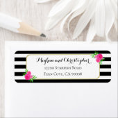  strepen roze bloemenbruiloft retouradres etiket (Insitu)