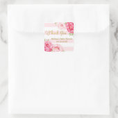 Strepen Roze Blush Bloemen Baby shower Dank u Vierkante Sticker (Tas)