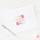 Strepen Roze Blush Bloemen Baby shower Dank u Vierkante Sticker (Envelop)