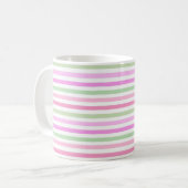 Strepen, roze, groen koffiemok (Voorkant links)