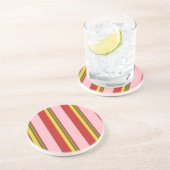 Strepen/Roze Rood Geel & Lime Groen Zandsteen Onderzetter (Zijkant)