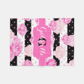 Strepen Roze Waterverf Bloemen Baby Meisje Monogra Fleece Deken (Voorkant (Horizontaal))