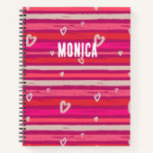 Strepen Roze Witte Harten Persoonlijk  Notitieboek (Voorkant)