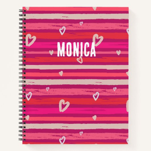 Strepen Roze Witte Harten Persoonlijk  Notitieboek (Voorkant)