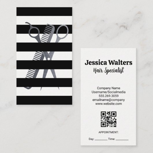 Strepen | Schaar en Kam Afsprakenkaartje (Voorkant / Achterkant)