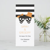 Strepen, schedel paar Halloween bruiloft kaart (Staand voorkant)