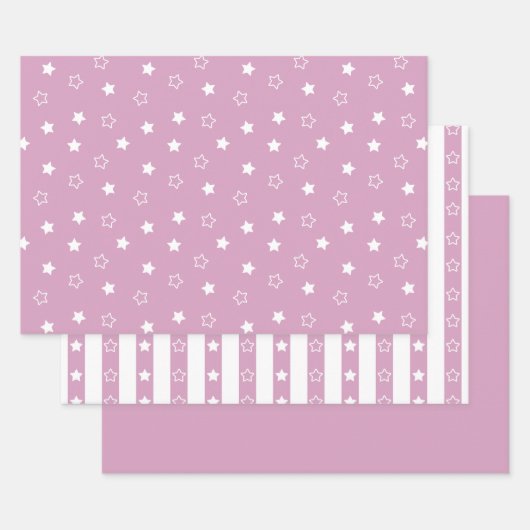 Strepen & Sterren Patroon Roze Wrapping Paper Set (Set)