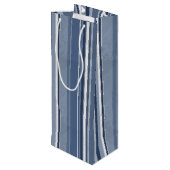 Strepen van blauw en wit wijn cadeautas (Achterkant Gekanteld)