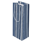 Strepen van blauw en wit wijn cadeautas (Voorkant Gekanteld)