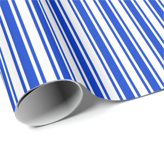 strepen van koninklijk blauw en wit snoep cadeaupapier (Rol Hoek)