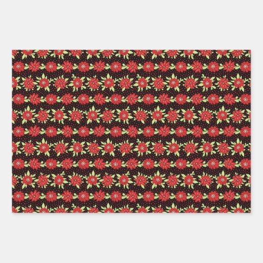 Strepen van Rode Bloemen Floral Inpakpapier Vel (Voorkant 3)