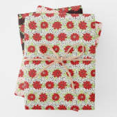 Strepen van Rode Bloemen Floral Inpakpapier Vel (In situ)