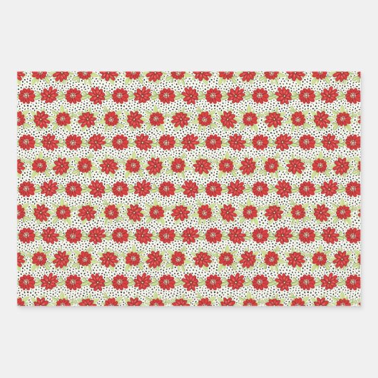 Strepen van Rode Bloemen Floral Inpakpapier Vel (Voorkant)