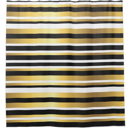  strepen voor zwart, goud en wit douchegordijn (Voorkant)