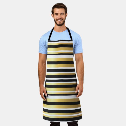  strepen voor zwart, goud en wit schort (Gedragen)