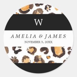 Strepen Waterverf Luipaard Vlekken Bruiloft Monogr Ronde Sticker