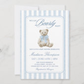 Strepen We Can Bearly Wait Teddybeer Babyshower Kaart (Voorkant)