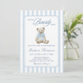 Strepen We Can Bearly Wait Teddybeer Babyshower Kaart (Staand voorkant)