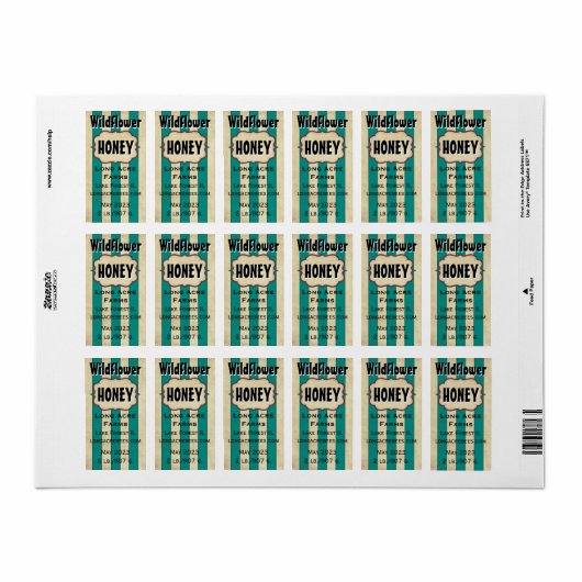 strepen Wilde bloem Gepersonaliseerd Honey Jar Etiket (Full Sheet)