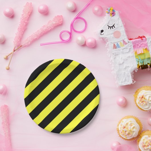 strepen zwart en geel papieren bordje (Feest)