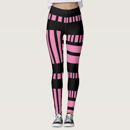 Strepen.Zwart Wit 01 Roze BG Leggings (Voorkant)