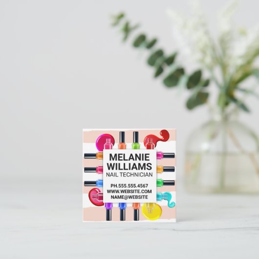 Strepenpatroon | Kleurrijke nagellak gieten Vierkante Visitekaartje (Staand voorkant)