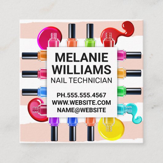 Strepenpatroon | Kleurrijke nagellak gieten Vierkante Visitekaartje (Voorkant)