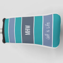 Strepenpatroon met eigen monogram en tekst omslag golfheadcover