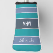 Strepenpatroon met eigen monogram en tekst omslag golfheadcover (Draai 90)