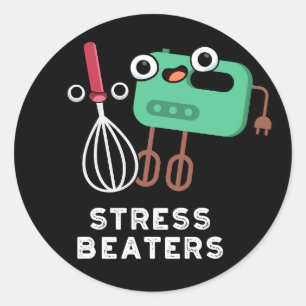 Stress Beaters Funny Baking Whisk Pun Dark BG Ronde Sticker