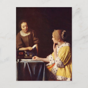Stress en dienstmeisje van Johannes Vermeer Briefkaart